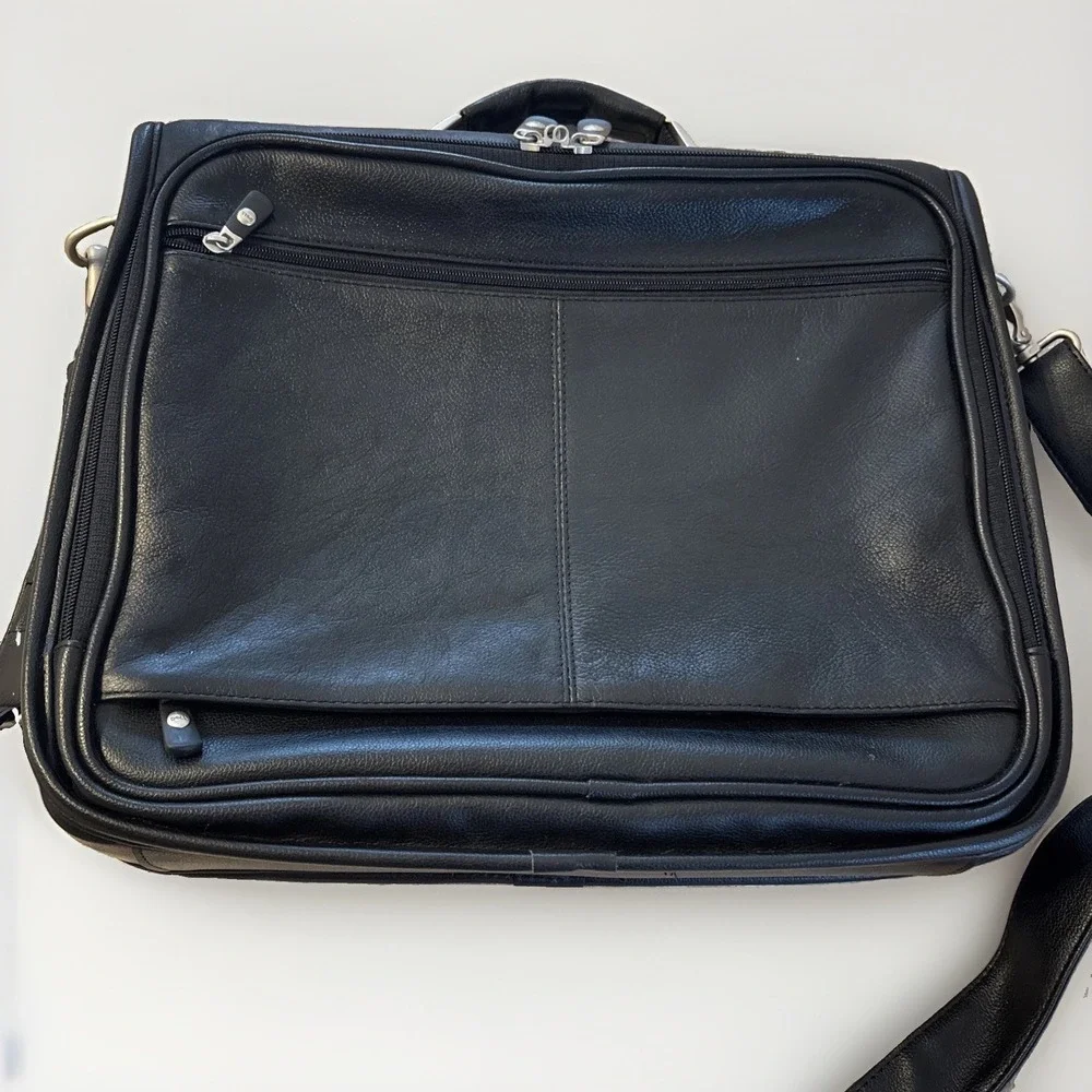 Dell Deluxe Leather Laptop Messenger Bag Heavy Duty Briefcase Vintage Black